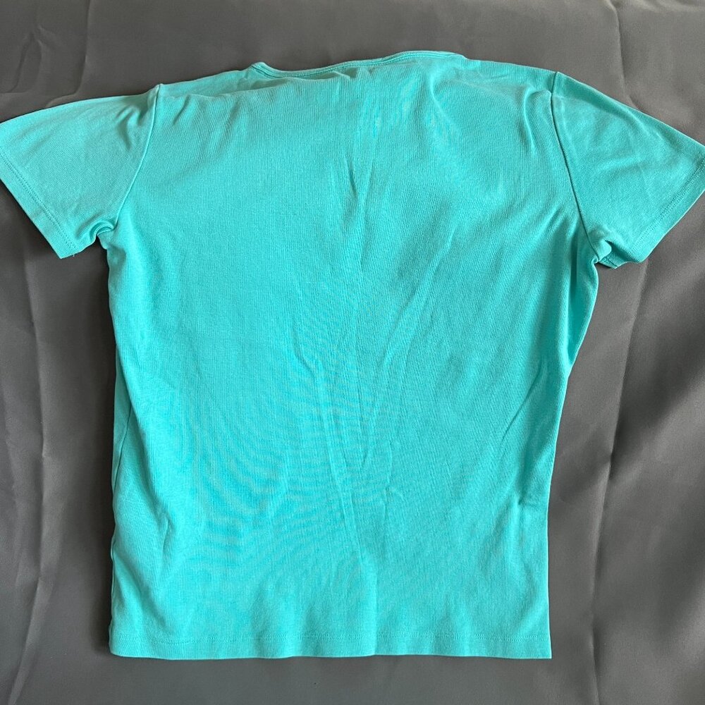 Lands End Womens Shaped Fit Turquoise Crew Neck T-Shirt Size S Cotton - Picture 3 of 3